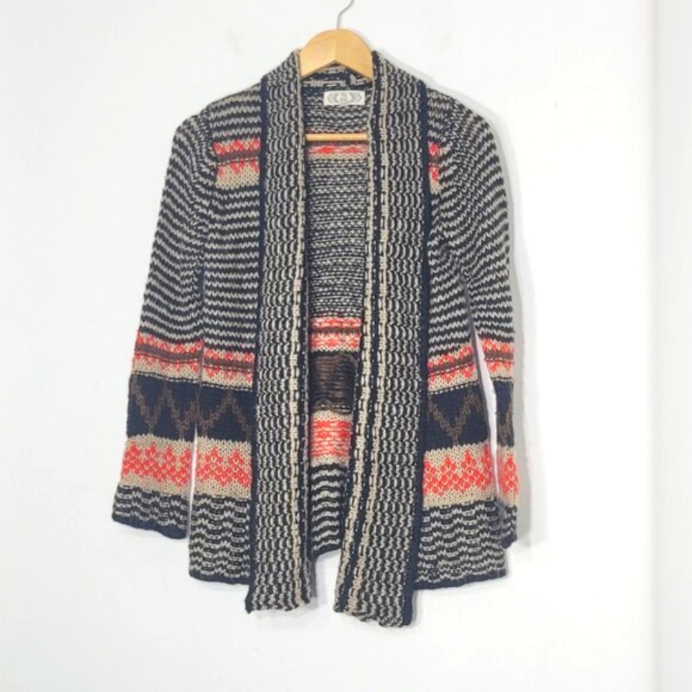 Pink Rose Multicolor Long Sleeve Open Front Cardigan Casual Sweater Medium - Picture 2 of 11